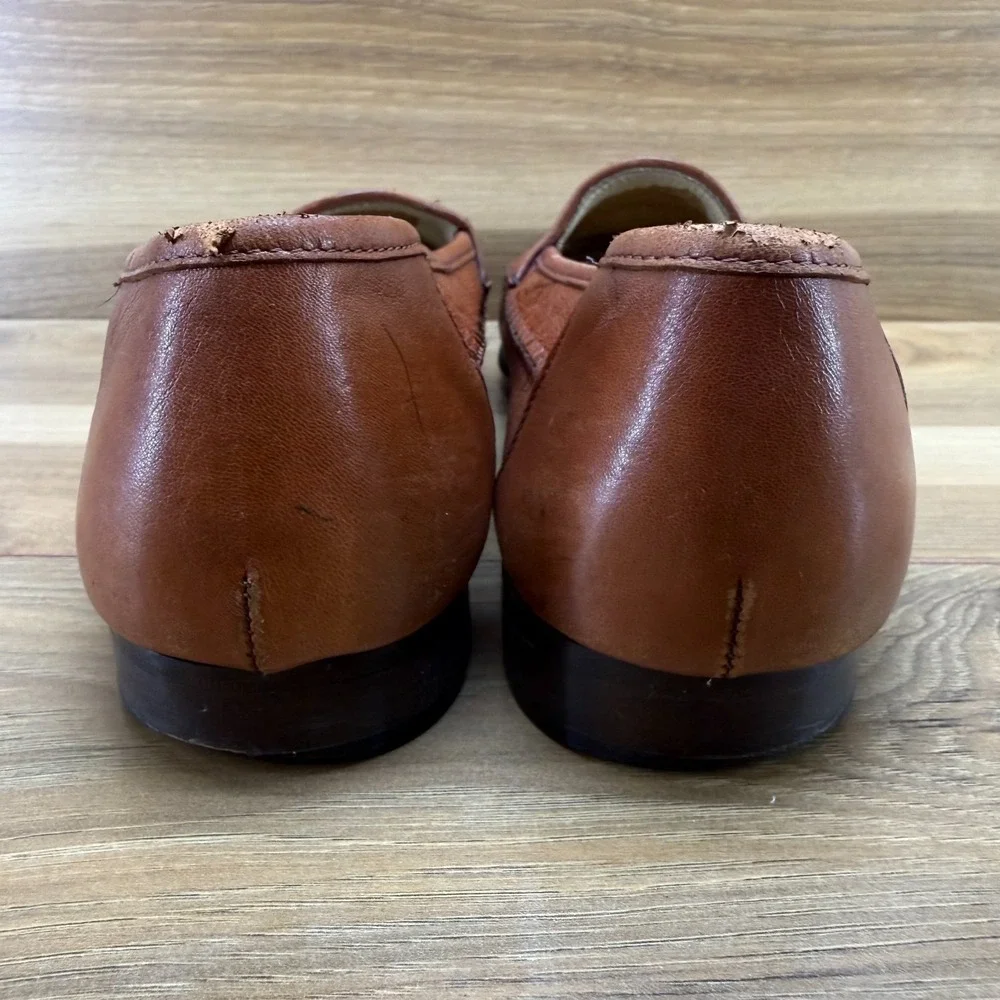Ennesi Gold Italian Ostrich Leg Loafers Mens 9 M Whiskey Brown Slip On Business